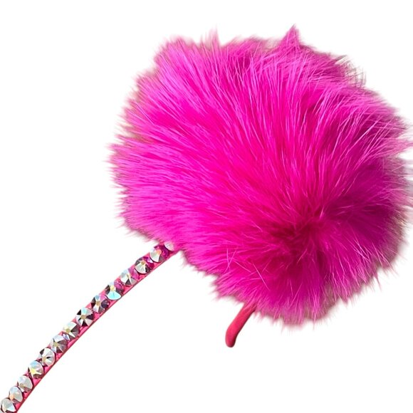Bari Lynn Fuchsia Faux Fur & Rhinestone Headband NWOT - Picture 2 of 3